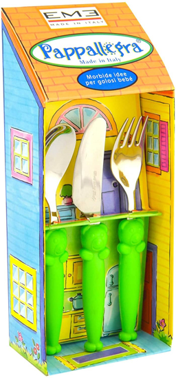 Immagine di POSATE BIMBO SET 3 PEZZI PAPPALLEGRA COLORE VERDE 69