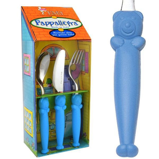 Immagine di POSATE BIMBO SET 3 PEZZI PAPPALLEGRA COLORE AZZURRO 63