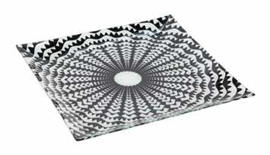 Immagine di PIATTO IN VETRO QUADRATO BOHO CHIC BIANCO E NERO