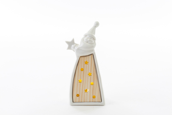 Immagine di BABBO NATALE PORCELLANA E LEGNO CON LED H 16