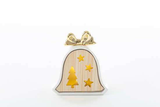 Immagine di CAMPANA PORCELLANA E LEGNO CON LED H 9.5