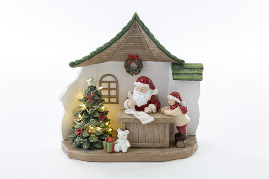 Immagine di CASETTA BABBO NATALE  RESINA .CON LUCI CM 18