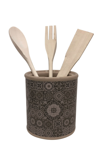 Immagine di PORTA MESTOLI CON MESTOLI LEGNO COLORE CREMA