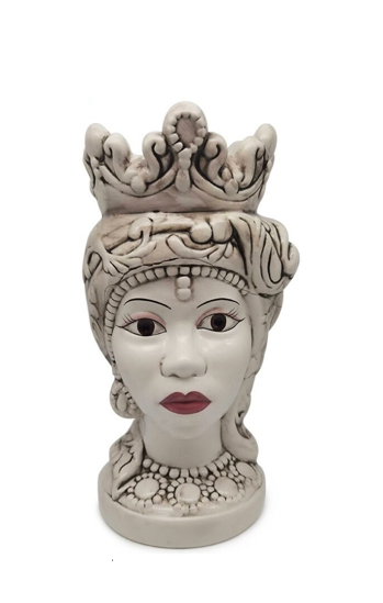 Immagine di VASO TESTA DI MORO DONNA COLORE BIANCO ANTICATO 18 CM