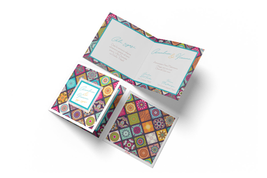 Immagine di PARTECIPAZIONE CONFEZIONE 10 PEZZI DECORO GIPSY CON BUSTA 16X16
