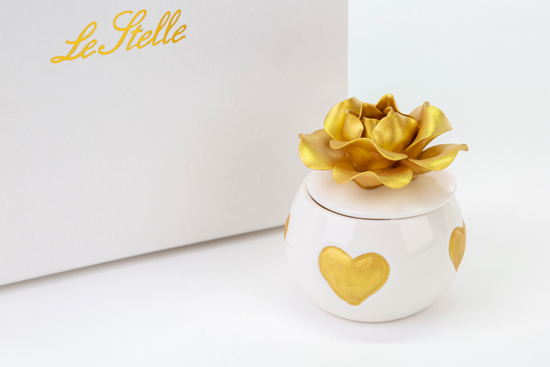 Immagine di SCATOLA CUORI ORO PORCELLANA H.7.5  LINEA GOLDEN HEARTS
