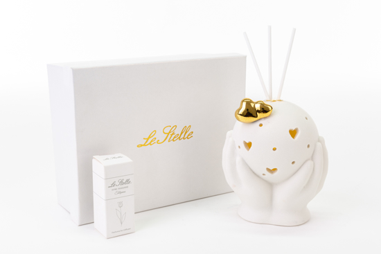 Immagine di PROFUMATORE SFERA MANI PORCELLANA ORO CON LED H 12 LINEA GOLDEN TOUCH