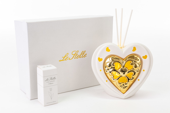 Immagine di PROFUMATORE CUORE LED PORCELLANA ORO CON LED H 10  LINEA GOLDEN TOUCH