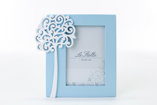 Immagine di PORTAFOTO IN RESINA COLORE CELESTE 10X15 DECORO ALBERO DELLA VITA