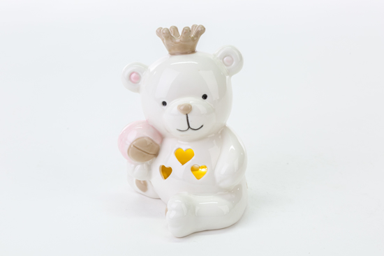 Immagine di ORSETTO PORCELLANA CUORE CON LED COLORE ROSA H 11.5