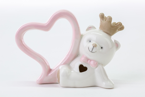 Immagine di ORSETTO CUORE PORCELLANA COLORE ROSA H 8