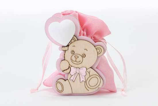 Immagine di PORTA SACCHETTO ORSETTO LEGNO CONFEZIONE 48 PEZZI COLORE ROSA