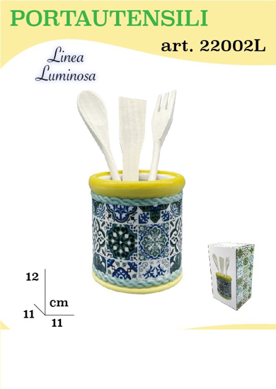 Immagine di PORTA UTENSILI CERAMICA CON MESTOLI LEGNO DECORO LIMONI LINEA LUMINOSA