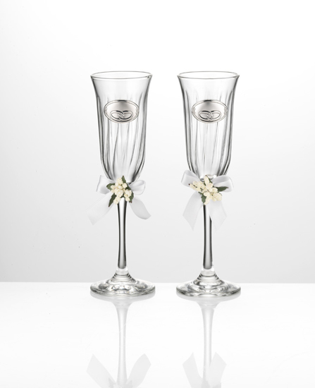 Immagine di COPPIA CALICE FLUTES CRISTALLO VALENTI & CO NOZZE H 22