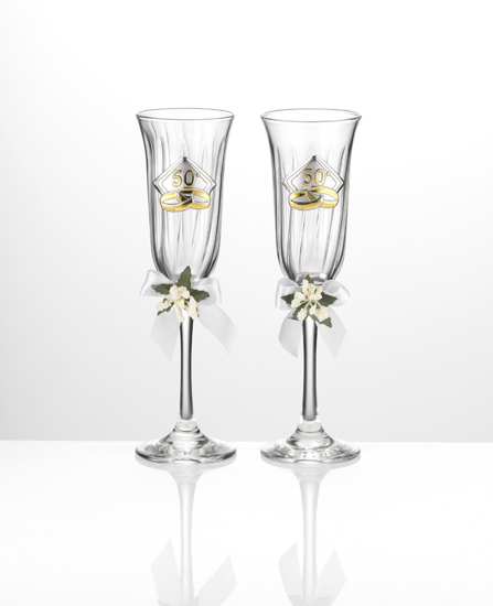 Immagine di COPPIA CALICE FLUTES CRISTALLO VALENTI & CO 50° ANNIVERSARIO H 22