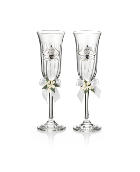 Immagine di COPPIA CALICE FLUTES CRISTALLO VALENTI & CO 25° ANNIVERSARIO  H 22