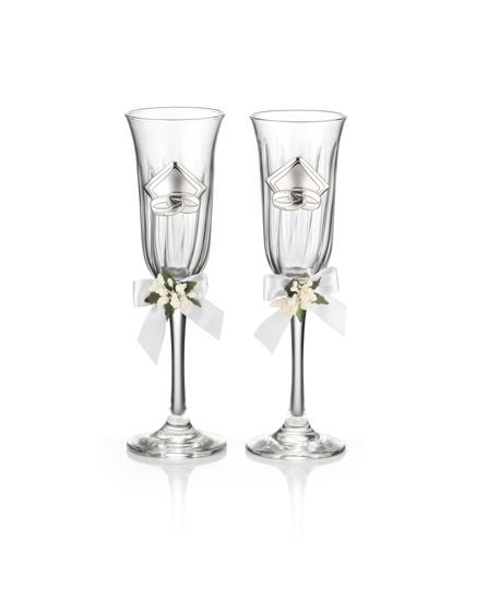 Immagine di COPPIA CALICE FLUTES CRISTALLO VALENTI & CO NOZZE H 22