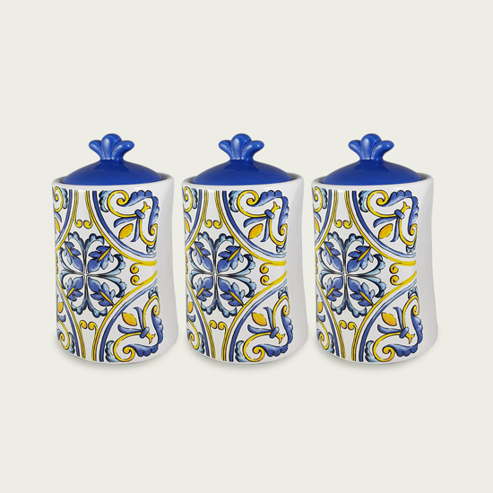 Immagine di CONFEZIONE 3 BARATTOLI IN CERAMICA DECORO VIETRI