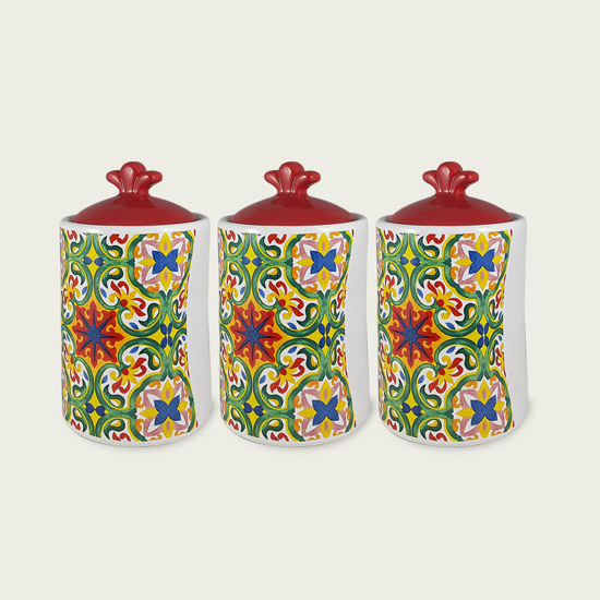 Immagine di CONFEZIONE 3 BARATTOLI IN CERAMICA DECORO TENERIFE