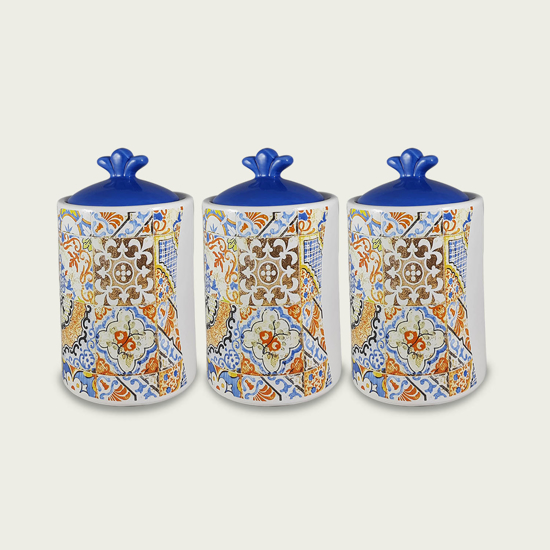 Immagine di CONFEZIONE 3 PEZZI BARATTOLI IN CERAMICA DECORO FUERTEVENTURA