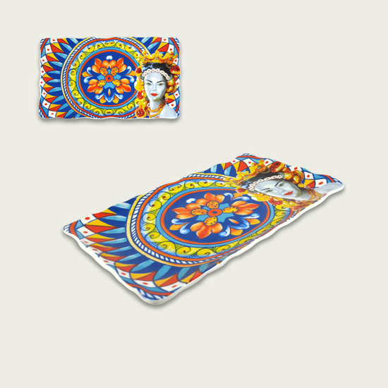 Immagine di VASSOIO RETTANGOLARE 26X23 IN MELAMINA DECORO CALTAGIRONE