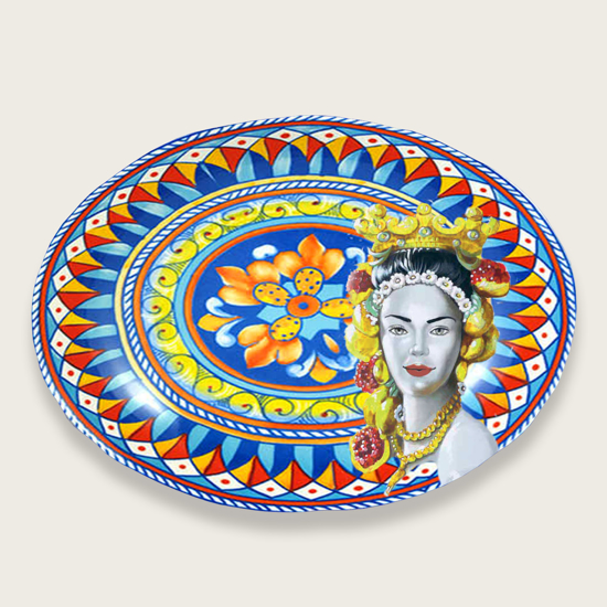 Immagine di PIATTO PIANO OVALE 40X30 IN MELAMINA DECORO CALTAGIRONE
