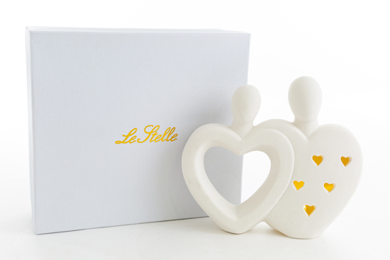 Immagine di COPPIA SPOSI PORCELLANA ORO CON LED H 16 LINEA TOUCH