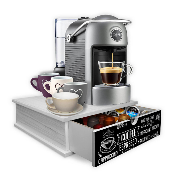 Immagine di Contenitore Porta Capsule e Cialde caffè Cassetto ORGANIZER White BLACKBOARD COFFEE