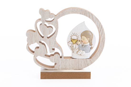 Immagine di Bimba prima comunione legno/resina LE STELLE BOMBONIERE