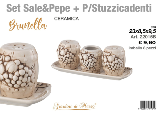 Immagine di SALE E PEPE PIU' STUZZICHINI CERAMICA  DECORO BOTTE GIARDINI DI MARZO