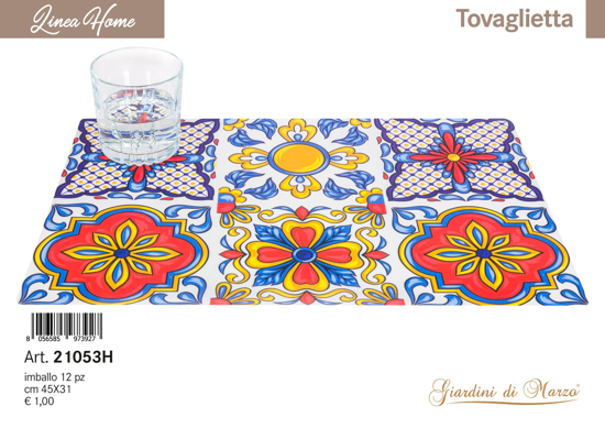 Immagine di TOVAGLIETTAE 12 PEZZI CM 45X31 MAIOLICHE ROSSO BLU GIARDINI DI MARZO