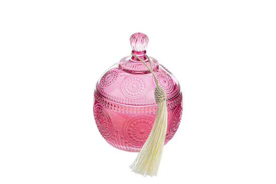 Immagine di CANDELA PROFUMATA FUCSIA 8,5xh.12,5CM C/SHOPPER LE STELLE BOMBONIERE 56598