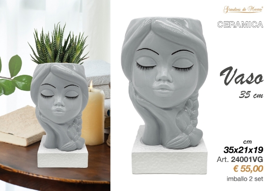 Immagine di VASO CERAMICA  BAMBOLINA 35CM GRIGIA BASE BIANCA GIARDINI DI MARZO 24001VG