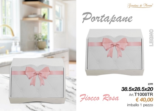 Picture of PORTA PANE BIANCO FIOCCO ROSA T1008TR GIARDINI DI MARZO