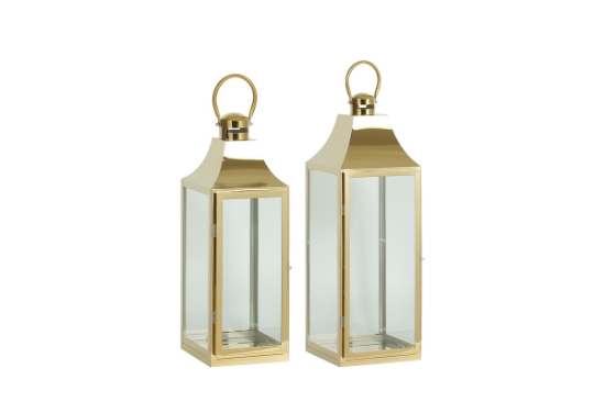 Immagine di SET 2 LANTERNE METALLO ORO 18x17xh.50/23x22xh.66CM LE STELLE BOMBONIERE