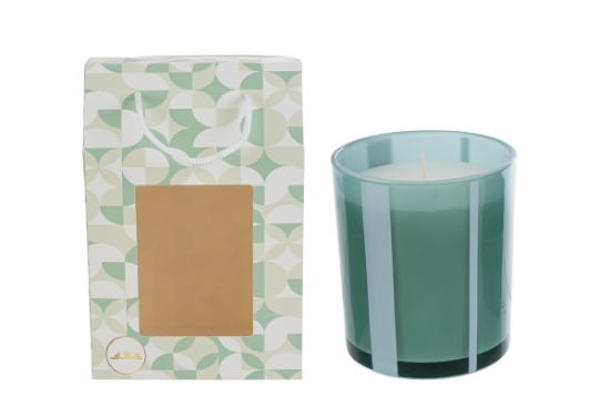 Immagine di CANDELA VETRO VERDE 9x9xh.10 C/SHOPPER 156639