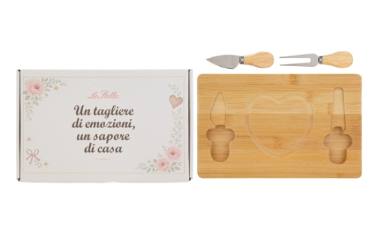 Immagine di SET 3 PZ TAGLIERE POSATE FORMAGGIO 28x18x2CM C/COLOR