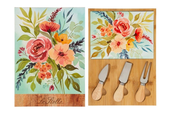 Immagine di SET 4 PZ TAGLIERE LEGNO POSATE FORMAGGIO 30x21,5CM