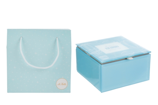 Immagine di SCATOLA VETRO CELESTE 12x12xh.7CM C/SHOPPER 156643