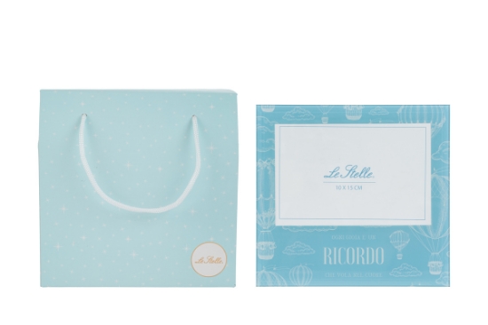 Immagine di PORTA FOTO VETRO CELESTE 18x17CM C/SHOPPER 156641