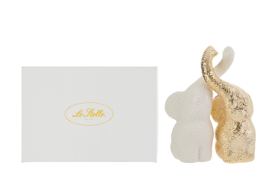 Immagine di SET 2 ELEFANTINI PORCEL 3D BIANCO/ORO 5x9xh.16CM