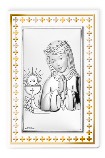 Immagine di Pannello Comunione Bimba Con foglia Oro 9x13,5 81509/3L