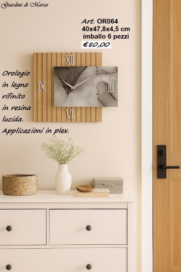 Immagine di OROLOGGIO RETTANGOLARE  MARMO GRIGIO 50 CM LEGNO OR064 GIARDINI DI MARZO